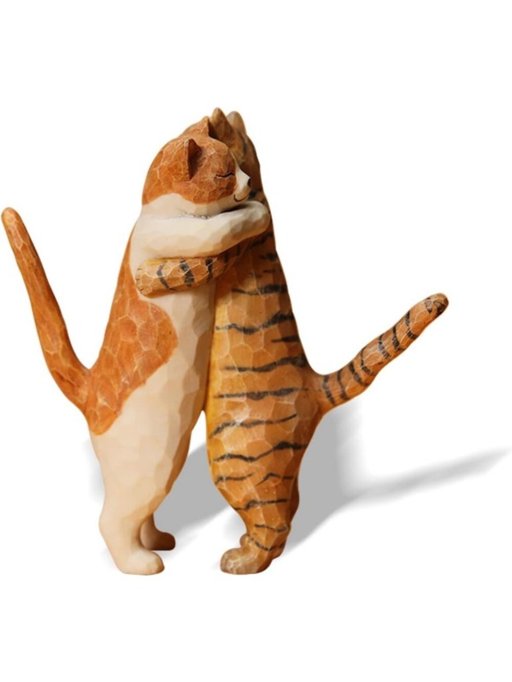 Cute Resin Cat Hugging Statue | Adorable Figurine with Wooden Texture | Perfect